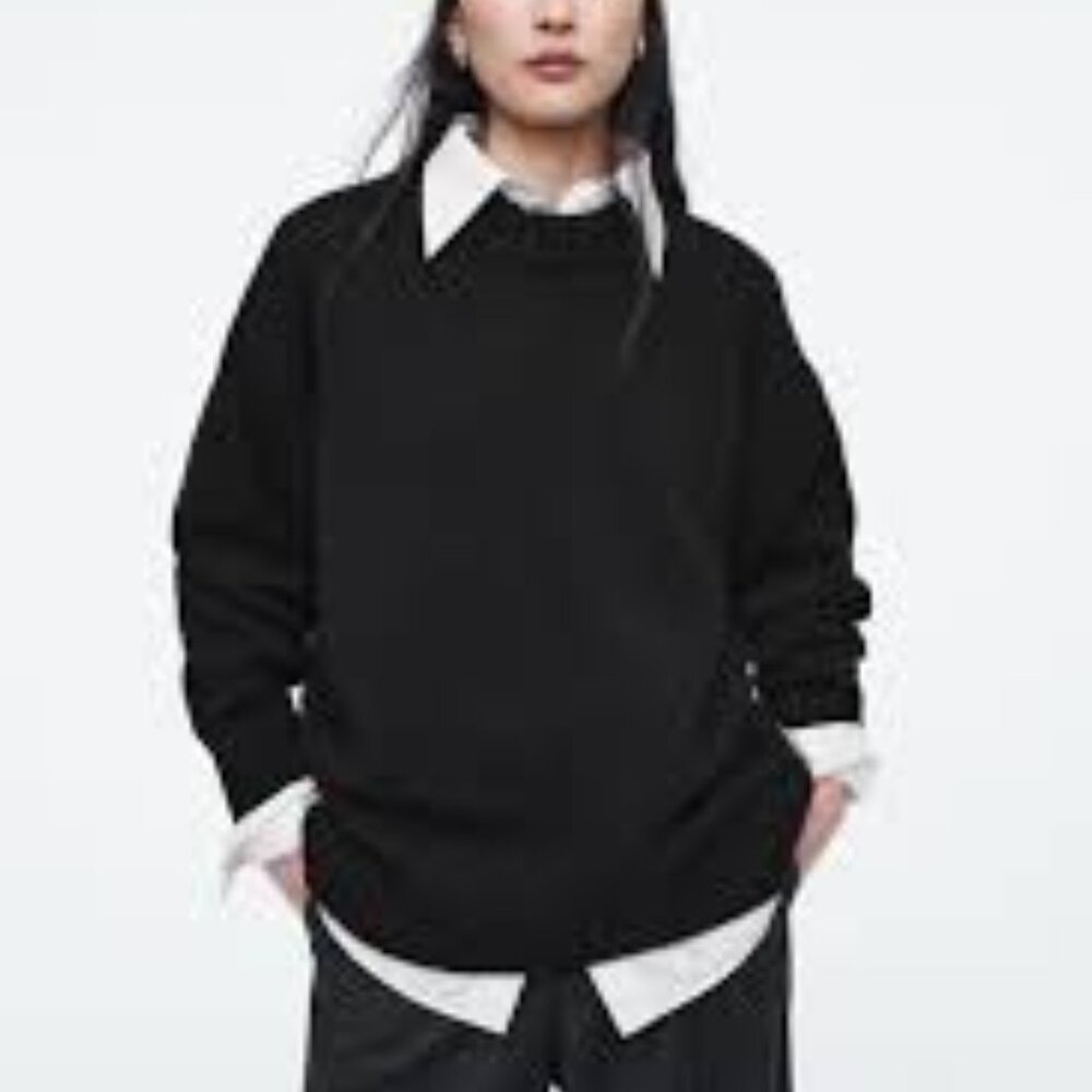 COS CHUNKY PURE CASHMERE CREW-NECK JUMPER - black- size S - new with tags